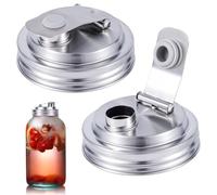 2 Pcs Lids for Mason Jars, Reusable Mason Jar Lids Wide Mouth Stainless Steel Lids for Mason Jars Flip Top Pour Spout Cap for Home Brewing Fruit Fermenting Drinks