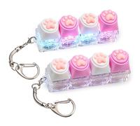 2 Pcs Light Up and No Light Keyboard Fidget Toy, Cute Catpaw Clicky Keyboard Fidget Clicker Keychain, Cat Paw Key Button Stress Relief Fidget for Adult to Anxiety Decompression (White Pink)