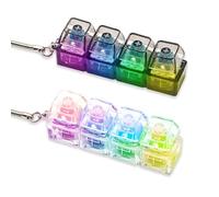 2 Pcs Light Up Transparent Keyboard Fidge, Portable 4-Button Fidget Keychain Keyboard with Black Flower-shaped Keycaps for Office, School, Travel, Fashionable Stress Relief Toys for Adults and Kids