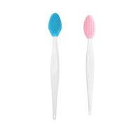 2 Pcs Lip Brush Tool,Double-Sided Silicone Exfoliating Lip Brush for Smoother and Fuller Lip Appearance (Blue,Pink)