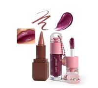2 Pcs Lip Liner & Gloss Lip Combo, Plumping Lip Kit Lip Gloss for Women Natural Moisturizing Lightweight Smooth Lipgloss Nude Brown Matte Liner Pencil Lip Kit Combo (01)