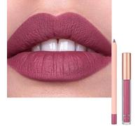 2 PCS Lipgloss Pink Lipstick Set, Matte Rose Red Lip Liner Pencil Set, 2 in 1 Liquid Lip Gloss Stain, Nude Smooth Tinted Lip Balm, Smudge Proof Lip Stick Color Kit, Makeup for Women