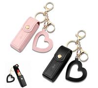2 Pcs Lipstick Holder Case with Mirror Leather Lip Balm Keychain Portable & Protective Holder Lipstick Case with Metal Keyring for Travelling Cosmetic Cases for Women(Black, Pink)