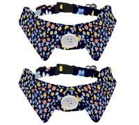 2 PCS Little Flower Pattern Dog Collars with Bow Tie and Bell, Adjustable Cat Bow Ties Collar for Small Medium Boys and Girls Pets Puppies Kittens