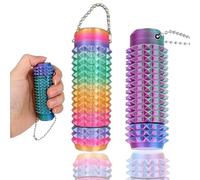 2 PCS Little Ouchies Pain Fidget - Spiky Sensory Fidget Keychain for Stress Relief, Portable Stim Toy for Anxiety & Focus, ADHD & Autism Friendly (Laser Tri-Color + Rainbow)