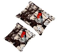 2 PCS Little Red Bird in a Cherry Blossom Pocket Cosmetic Bag, Self-Closing Shrapnel Makeup Pouch, Portable No Zipper Mini Travel Make Up Bag for Coin Lipstick Cosmetics Earphones Jewelry Organizer