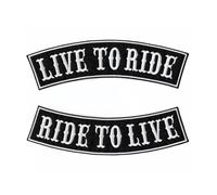 2 Pcs Live To Ride Rocker Embroidered Patches | Ride To Live Iron-On Patches for Motorcycle Vests and Jackets, Iron-On for Motorcycle Jackets, Embroidery on Pilot Motorcycle, DIY