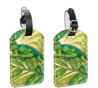 2 Pcs Lizard Print PU Leather Luggage Tags Travel Suitcase Labels with Adjustable Strap Privacy Protection Cover for Preventing Loss of Baggage