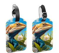 2 Pcs Lizard Print PU Leather Luggage Tags Travel Suitcase Labels with Adjustable Strap Privacy Protection Cover for Preventing Loss of Baggage