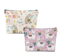 2 PCs Llama Gifts, Llama Makeup Bag, Cute Llama Stuff Cactus Cosmetic Bag Travel Pouch, Alpaca Llama Lovers Gift for Women Girls Daughter Sisters Wife Friends Farm Animals Graduation Birthday Gifts,