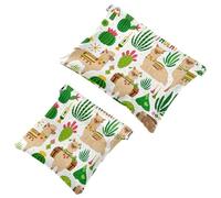 2 PCS Llamas Cacti Alpacas Spanish Hello Pocket Cosmetic Bag, Self-Closing Shrapnel Makeup Pouch, Portable No Zipper Mini Travel Make Up Bag for Headphones Coin Lipstick Cosmetics Jewelry Organizer