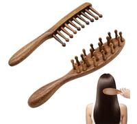2 PCS Loc Brush for Dreads, Natural Golden Sandalwood Comb, Scraping Massage Tools Wide Tooth Comb, Wooden Dreadlock Lint Brush, Head Scalp Massager