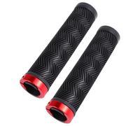 2 Pcs Locking Bike Handlebar Grips Red Pair Rubber Straight Bar Ends | Metal Locking Cores, Sweat Resistant Texture, Left and Right Sides, Secure Fit for Standard Mountain Bicycle Handlebars
