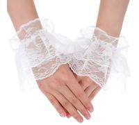 2 Pcs Lolita Accessories Lolita Lace Gloves Mad Hatter Clown White Hand Sleeve Sexy Elastic Bracelet Women Ruffled Floral Wrist Cuffs For Halloween Wedding Masquerade