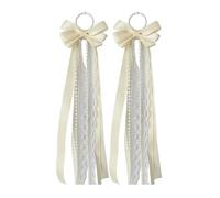2 Pcs Long Ribbon Gameday Boot Bow for Cowgirl Martin Boots, 2pcs Glitter Pearl Lace Boot Accessories for Women & Girls, DIY Holiday Wedding Birthday School Supplies Gifts (Beige)