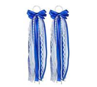 2 Pcs Long Ribbon Gameday Boot Bow for Cowgirl Martin Boots, 2pcs Glitter Pearl Lace Boot Accessories for Women & Girls, DIY Holiday Wedding Birthday School Supplies Gifts (Blue)