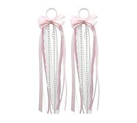 2 Pcs Long Ribbon Gameday Boot Bow for Cowgirl Martin Boots, 2pcs Glitter Pearl Lace Boot Accessories for Women & Girls, DIY Holiday Wedding Birthday School Supplies Gifts (Pink)