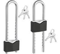 2 Pcs Long Shackle Padlock with Key Solid Brass Removable Adjustable Length Shackle for Gates, Cabinets, Motorcycle, Bike Lock (Black,2 Inch Wide)