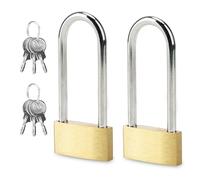 2 Pcs Long Shackle Padlock with Keys, 40mm Waterproof Heavy Duty Outdoor High Security Padlock Stainless Steel Lock for Shed Warehouse Garage Garden Gate Suitcase