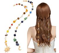 2 PCS Long Tassel Braided Hair Chain With Clips Sparkle Crystal Hair Clips Boho Hairs Extensions Boho Braided Hairs Jewelry Braided Beads Headdress Bling Charms Accessories for Women Girls