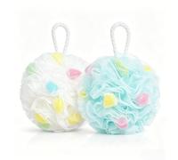 2 Pcs Loofah Sponge Shower Puff, Soft Mesh Bath Sponge for Women and Men, Shower Puff Exfoliating Sponge, Body Scrubber Sponges Bath for Rich Lather (Green+White)