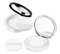 2 PCS Loose Powder Container with Puff 0.17/0.7 Oz Refillable Empty Powder Compact with Mirror, Reusable Plastic Empty Powder Case Powder Container, Silver, Black