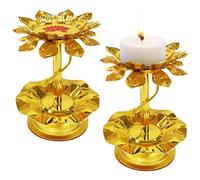 2 Pcs Lotus Candle Holders Metal Gold for Diwali Lotus Ghee Candle Stand Indian Decorations Oil Lamps for Buddha Temple Home Decor