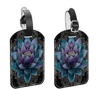 2 Pcs Lotus Flower PU Leather Luggage Tags Travel Suitcase Labels with Adjustable Strap Privacy Protection Cover for Preventing Loss of Baggage
