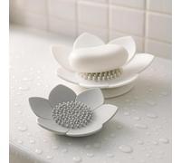 2 Pcs Lotus Shower Steamer Holder, White & Gray Shower Steamer Tray, Non-Slip Silicone Soap Holder with Self Draining, Elegant Flower Shape Soap Dish for Bathroom Counter Kitchen Sink