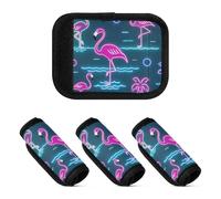 2 Pcs Luggage Handle Wraps Flamingo Neon Pattern Stretchy Luggage Accessories for Handle Bags
