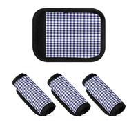 2 Pcs Luggage Handle Wraps Navy Blue and White Buffalo Plaid Gingham Check Pattern Soft Sturdy Travel Bag Handle Covers for Handbag