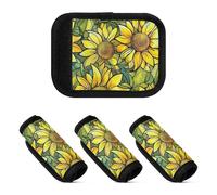 2 Pcs Luggage Handle Wraps Stretchy Travel Bag Accessory for Suitcase Travel Bag, Sunflower Stained Glass Print, one sizex2