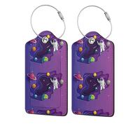 2 Pcs Luggage Tag for Suitcase Astronaut on Mission in Outer Space PU Leather Privacy Cover ID Label with Stainless Steel Loop and Address Card for Travel Suitcase Bag