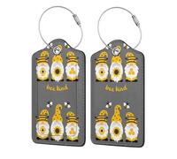 2 Pcs Luggage Tag for Suitcase Bee Kind PU Leather Privacy Cover ID Label with Stainless Steel Loop and Address Card for Travel Suitcase Bag