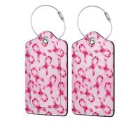 2 Pcs Luggage Tag for Suitcase Breast Cancer Ribbons Awareness PU Leather Privacy Cover ID Label with Stainless Steel Loop and Address Card for Travel Suitcase Bag