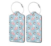 2 Pcs Luggage Tag for Suitcase Cute Panda Flying in The Sky PU Leather Privacy Cover ID Label with Stainless Steel Loop and Address Card for Travel Suitcase Bag