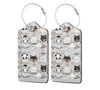 2 Pcs Luggage Tag for Suitcase Funny Animals Series PU Leather Privacy Cover ID Label with Stainless Steel Loop and Address Card for Travel Bag Suitcase