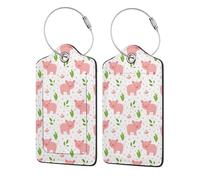 2 Pcs Luggage Tag for Suitcase Funny Little Pigs PU Leather Privacy Cover ID Label with Stainless Steel Loop and Address Card for Travel Bag Suitcase