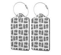 2 Pcs Luggage Tag for Suitcase Hand Drawn Vintage Camera2 PU Leather Privacy Cover ID Label with Stainless Steel Loop and Address Card for Travel Bag Suitcase