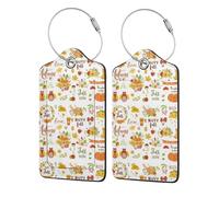 2 Pcs Luggage Tag for Suitcase Hello Fall Autumn is Here PU Leather Privacy Cover ID Label with Stainless Steel Loop and Address Card for Travel Bag Suitcase