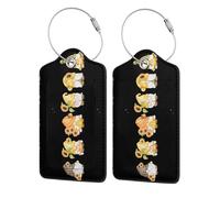 2 Pcs Luggage Tag for Suitcase Hello Spring Sunflower Gnomes PU Leather Privacy Cover ID Label with Stainless Steel Loop and Address Card for Travel Suitcase Bag