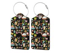 2 Pcs Luggage Tag for Suitcase Hello Summer PU Leather Privacy Cover ID Label with Stainless Steel Loop and Address Card for Travel Suitcase Bag