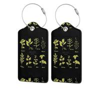 2 Pcs Luggage Tag for Suitcase Herbs and Spices PU Leather Privacy Cover ID Label with Stainless Steel Loop and Address Card for Travel Bag Suitcase
