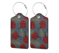 2 Pcs Luggage Tag for Suitcase Ladybug PU Leather Privacy Cover ID Label with Stainless Steel Loop and Address Card for Travel Bag Suitcase