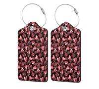2 Pcs Luggage Tag for Suitcase Ladybugs and Red Hearts PU Leather Privacy Cover ID Label with Stainless Steel Loop and Address Card for Travel Bag Suitcase