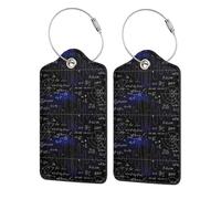 2 Pcs Luggage Tag for Suitcase Mathematica Science PU Leather Privacy Cover ID Label with Stainless Steel Loop and Address Card for Travel Bag Suitcase
