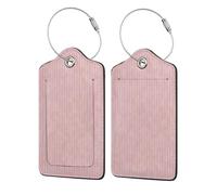 2 Pcs Luggage Tag for Suitcase Pink Stripes PU Leather Privacy Cover ID Label with Stainless Steel Loop and Address Card for Travel Suitcase Bag