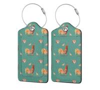 2 Pcs Luggage Tag for Suitcase Rooster and a Hen PU Leather Privacy Cover ID Label with Stainless Steel Loop and Address Card for Travel Suitcase Bag