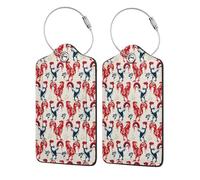 2 Pcs Luggage Tag for Suitcase Roosters PU Leather Privacy Cover ID Label with Stainless Steel Loop and Address Card for Travel Suitcase Bag