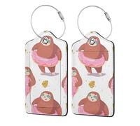 2 Pcs Luggage Tag for Suitcase Sloth with Donuts1 PU Leather Privacy Cover ID Label with Stainless Steel Loop and Address Card for Travel Suitcase Bag